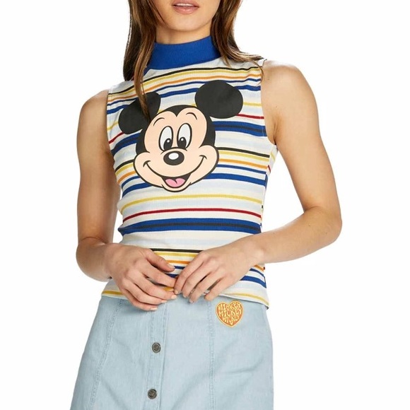 Disney | Tops | Mickey Mouse Tank Top Striped Mock Turtleneck 7s Retro